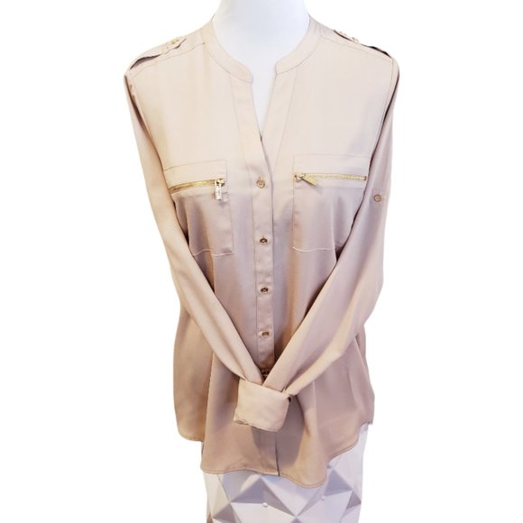 Calvin Klein Blouse with Roll-Up Sleeves - Size Medium - Picture 4 of 11